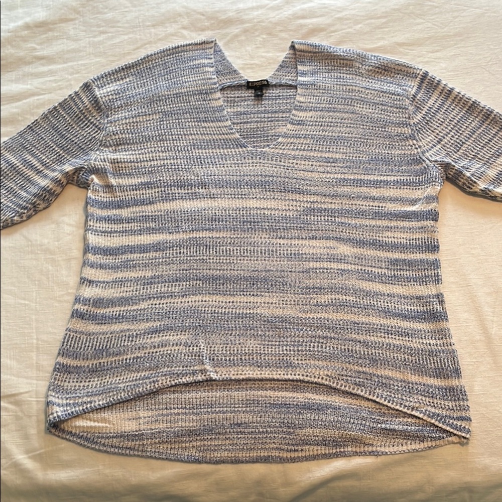 Blue and White Striped Women's Sweater